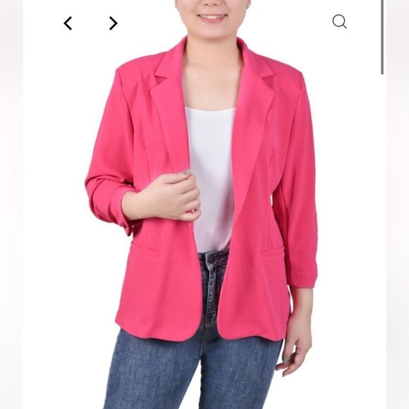 NY collection Petite 3/4 Sleeve Scuba Crepe Jacket Magenta color Sz PL - Picture 1 of 8